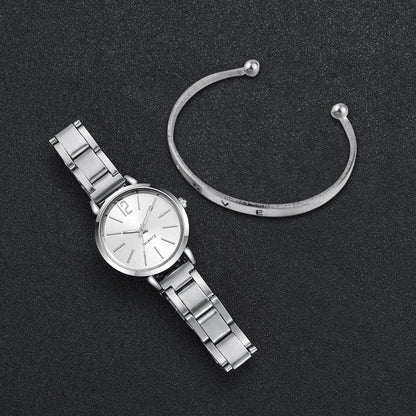 Reloj de cuarzo de acero inoxidable + pulsera 