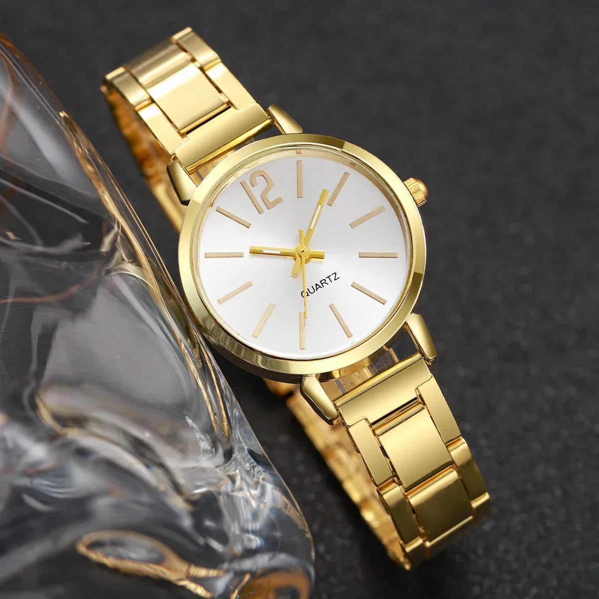Reloj de cuarzo de acero inoxidable + pulsera 