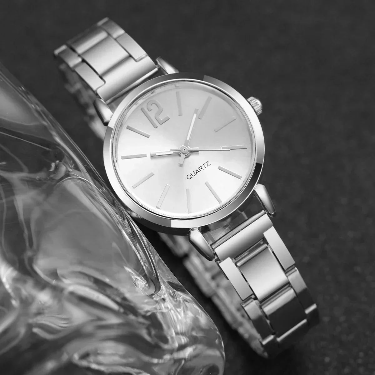 Reloj de cuarzo de acero inoxidable + pulsera 