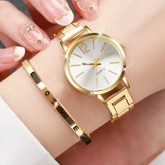 Reloj de cuarzo de acero inoxidable + pulsera 